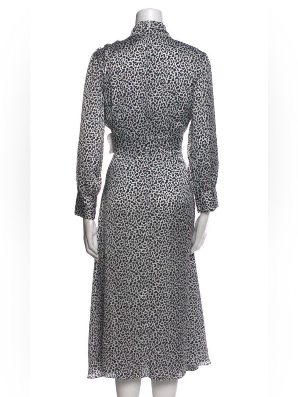 NWT Neiman Marcus Black and White Leopard-Print Long-Sleeve Midi Dress - Picture 4 of 12